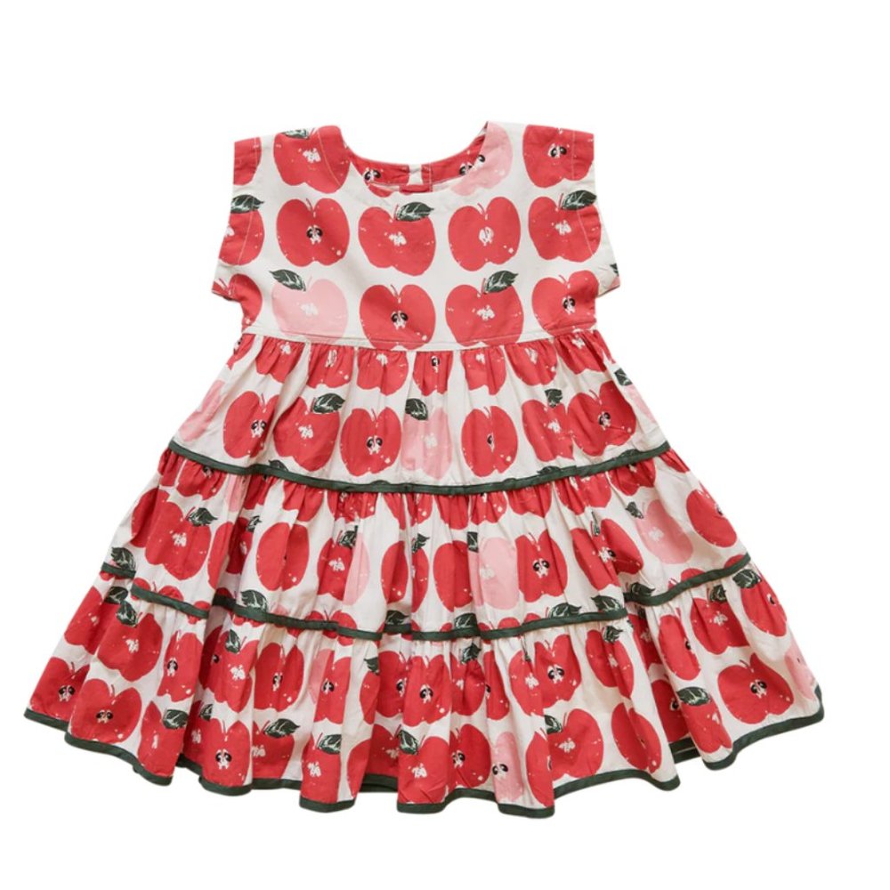 Pink Chicken Red Apple Print Kids Dress